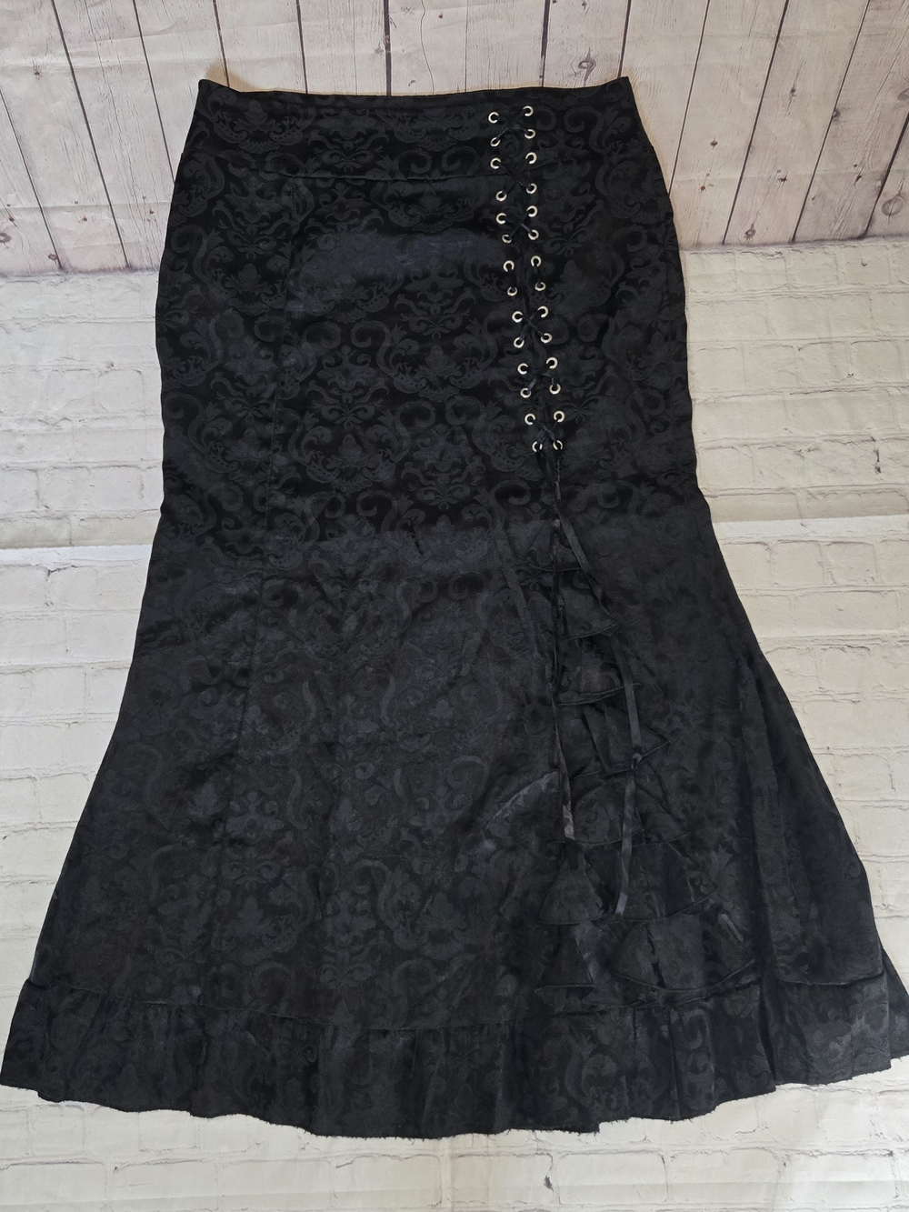 Victorian fairy goth black brocade mermaid maxi Skirts Steampunk Fishtail corset